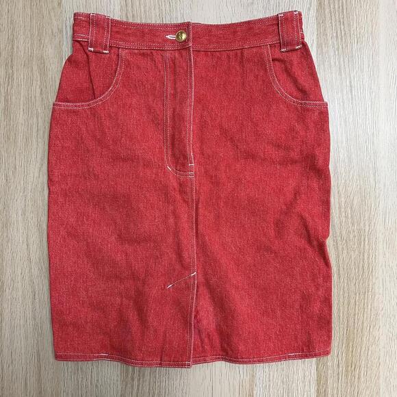 Chanel Red Denim Skirt